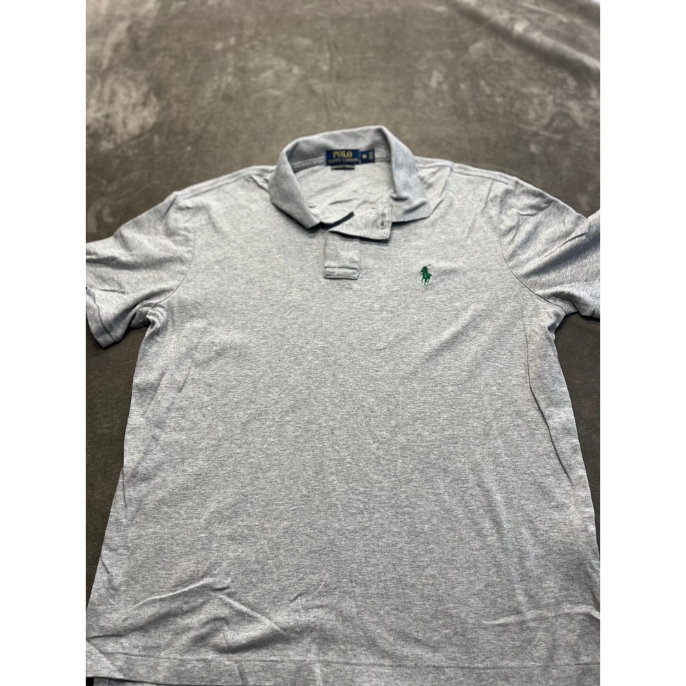Polo Ralph Lauren Mens Pima Soft Touch Polo Shirt Heather Grey Green Pony Medium